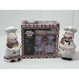 Chef's Collection Ceramic Salt & Pepper Set, Hand Painted, Original Box